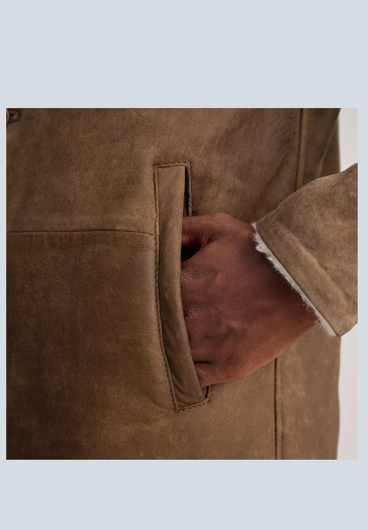 Kolby Distressed Brown  Shearling Long Coat